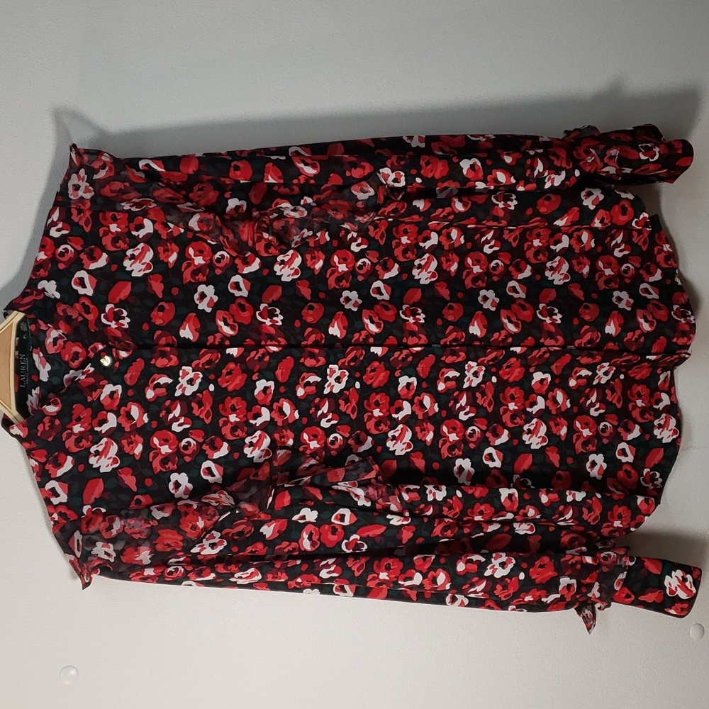 NWOT Ralph Lauren Women's Ruffled Floral-Print Georgette Top Blouse Size PL